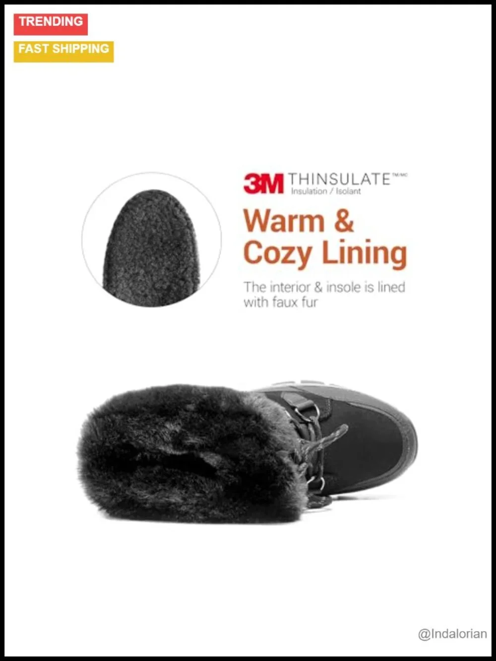 Waterproof Snow Boots for Women, Faux Fur Trim, Lace Up Mid-Calf